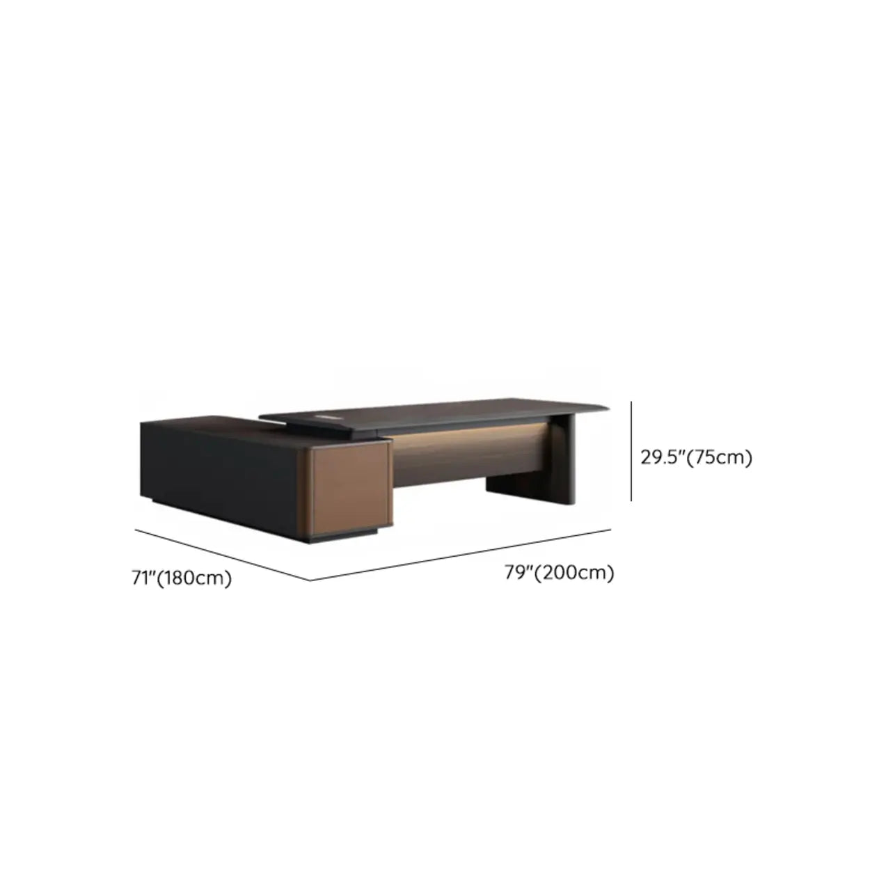 Brown Top Gray Base Long L-Shape Wood Executive Desk