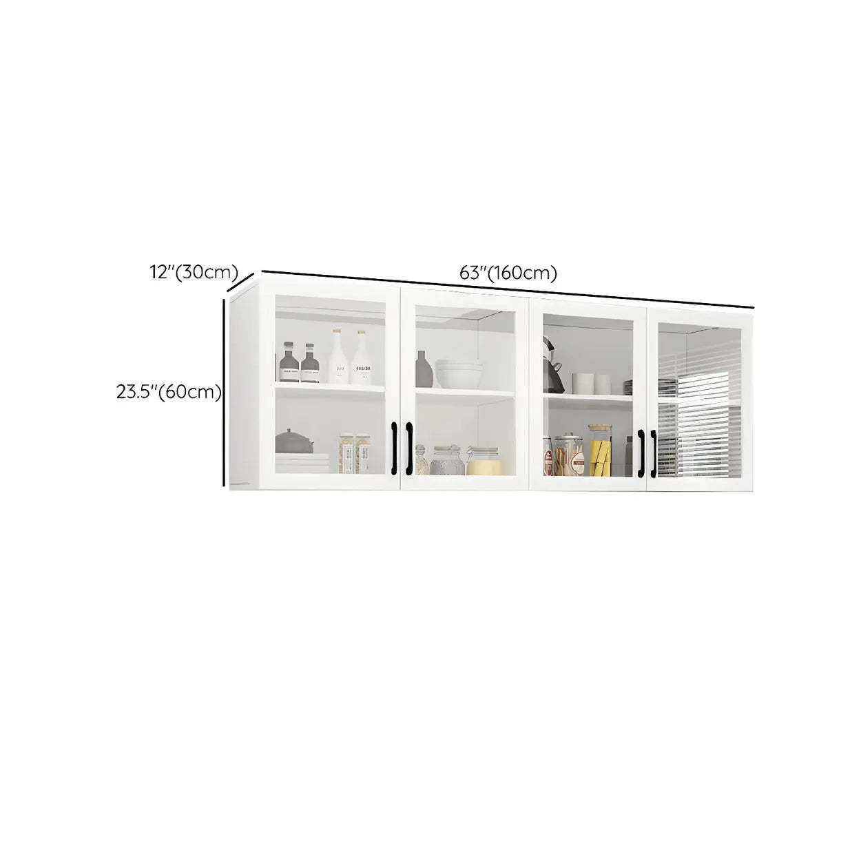 White Rectangular Wall-Mount Kitchen China Cabinet
