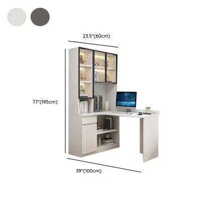 White Wood Hutch Computer Desk with Drawers — Light Gray / Without Chairs