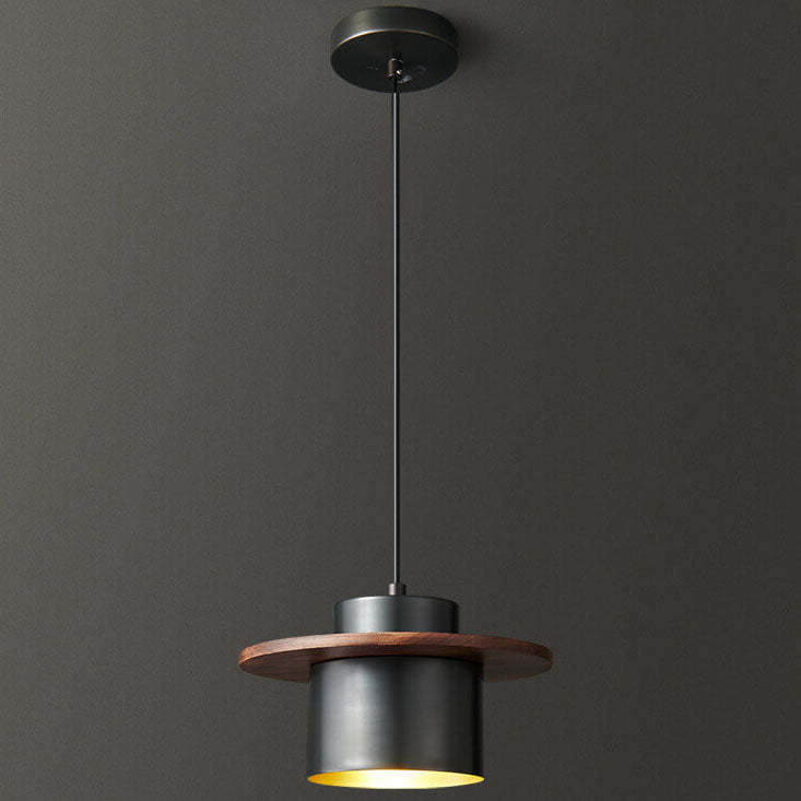Nordic Luxury Walnut Brass Column Pendant Light — Black / 220V-240V For UK/AU