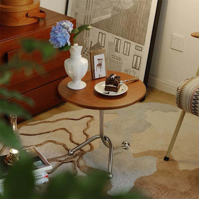 Vintage Wood Stainless Steel Cross-Leg End Table