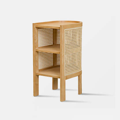 Japanese Rattan Ash Wood Weaving Nightstand 2-Storage