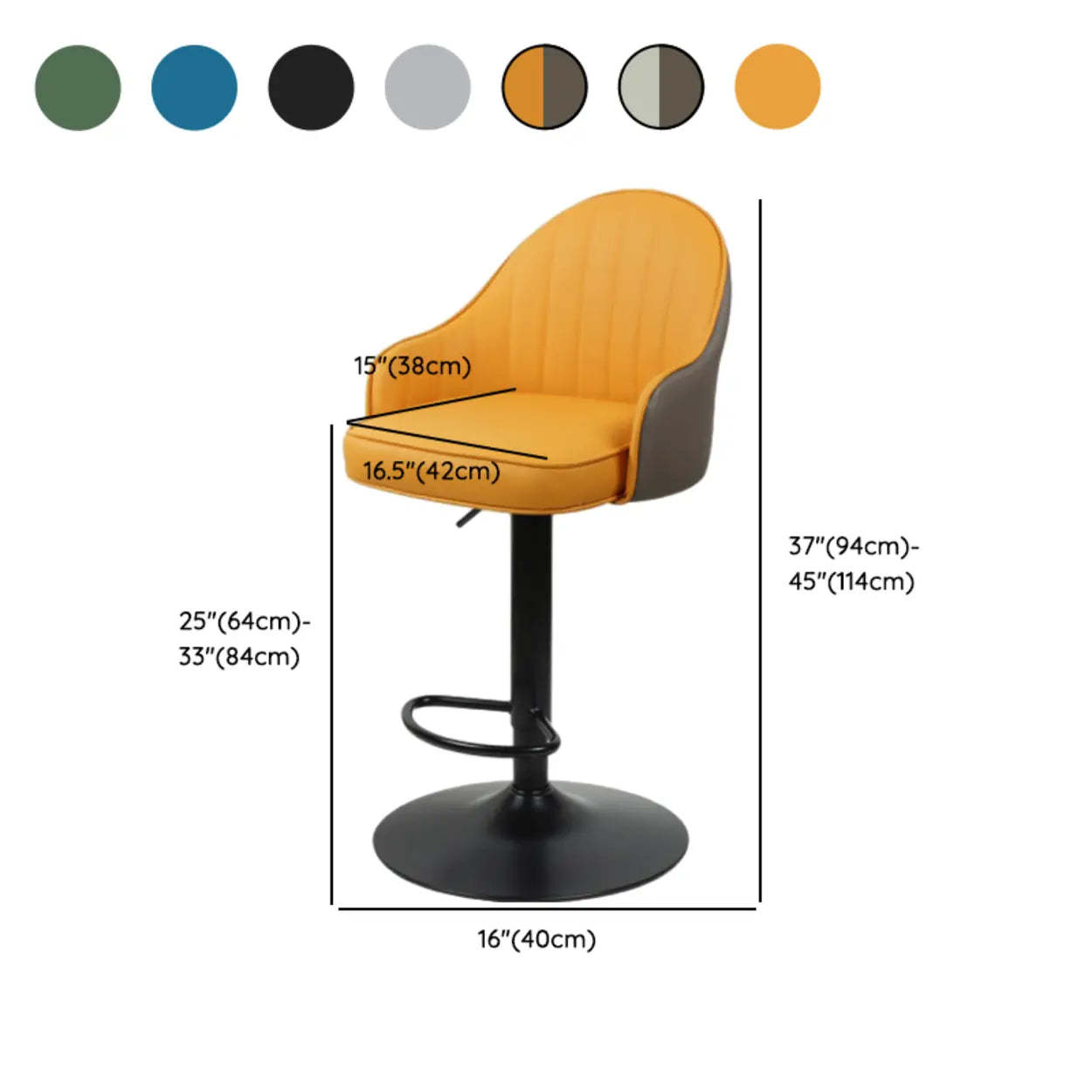 Orange Leather Adjustable Swivel Armrest Bar Stool