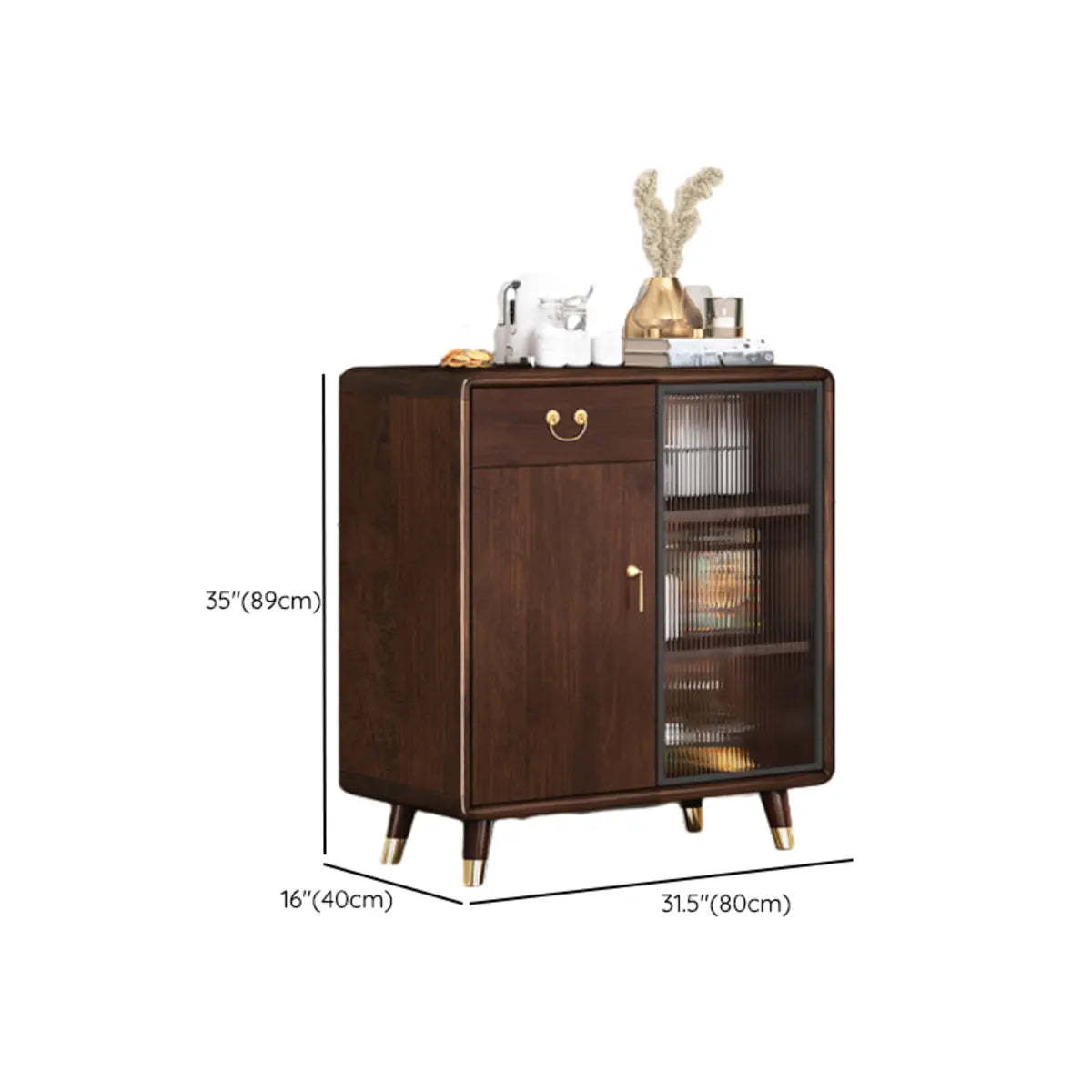 Brown Rectangular Wood Short China Cabinet