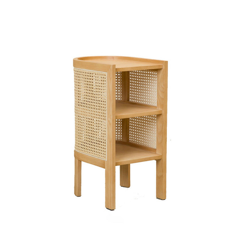 Japanese Rattan Ash Wood Weaving Nightstand 2-Storage