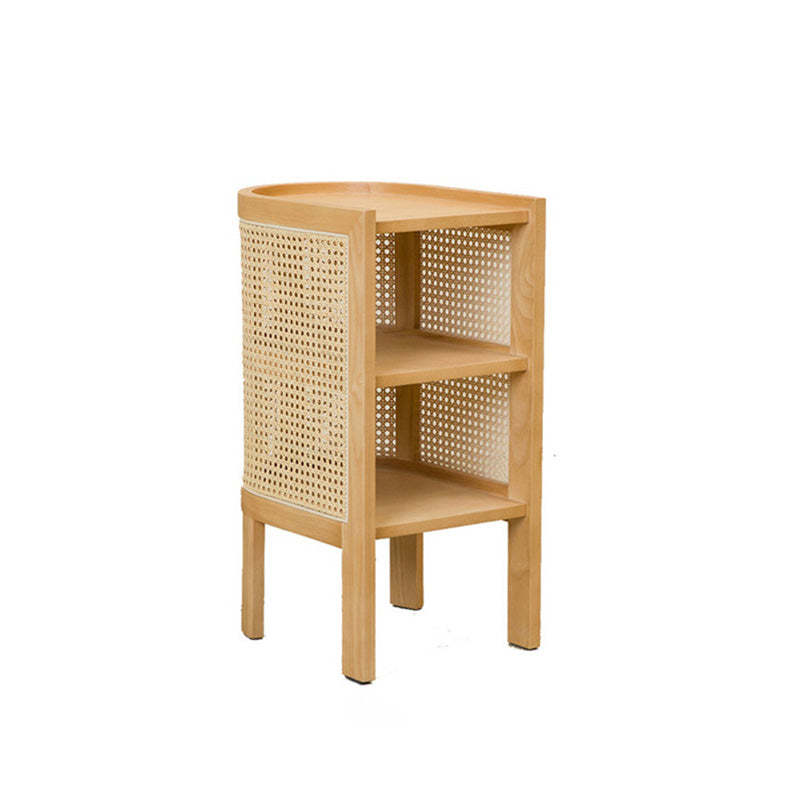 Japanese Rattan Ash Wood Weaving Nightstand 2-Storage