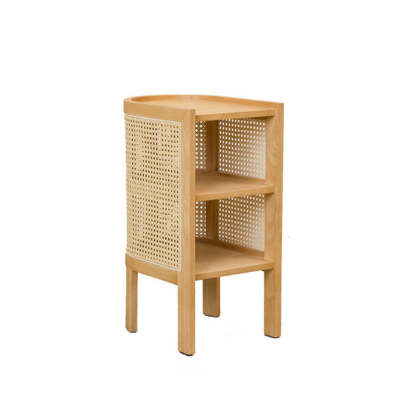Japanese Rattan Ash Wood Weaving Nightstand 2-Storage