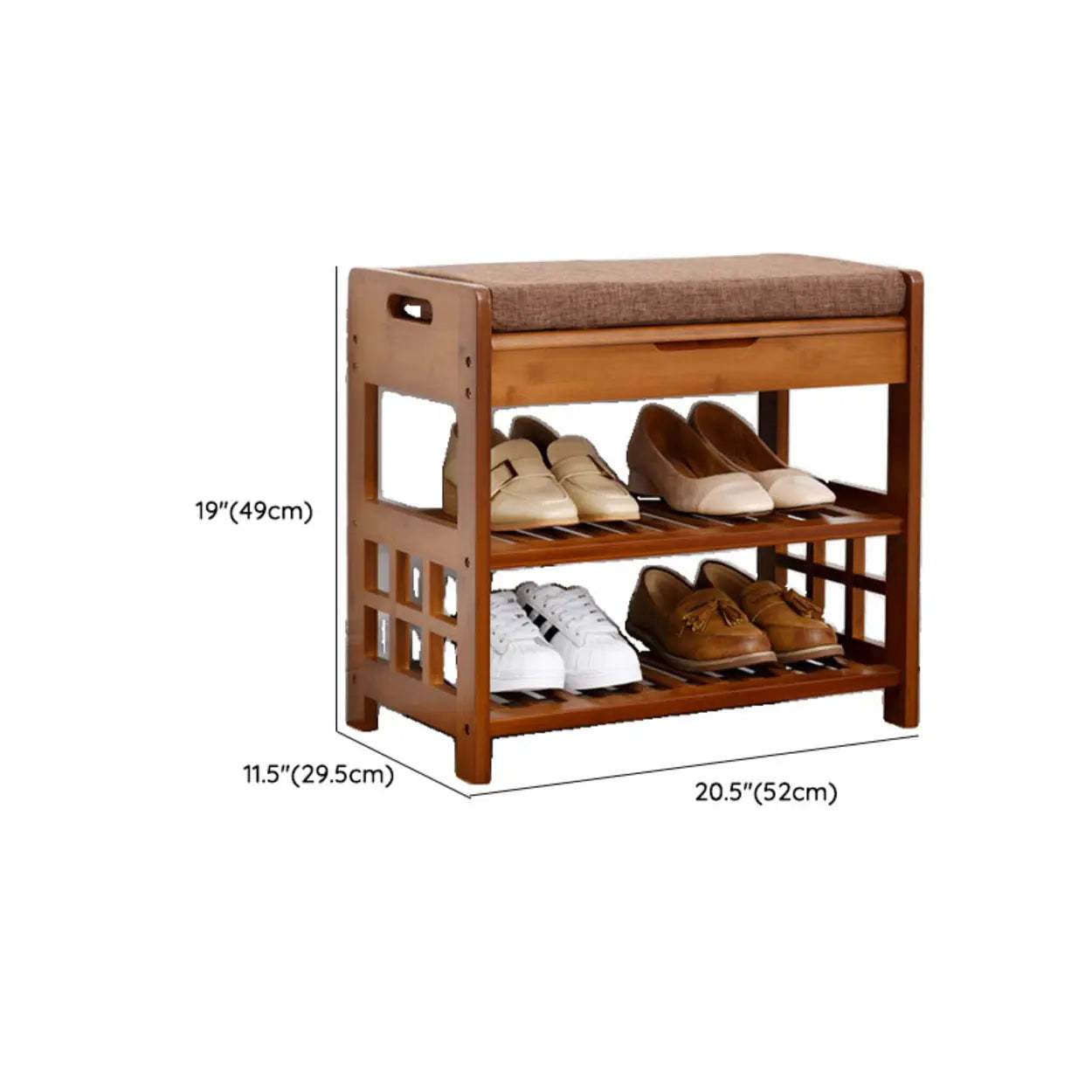 Rustic Brown Wood Entry Shoe Bench Cabinet