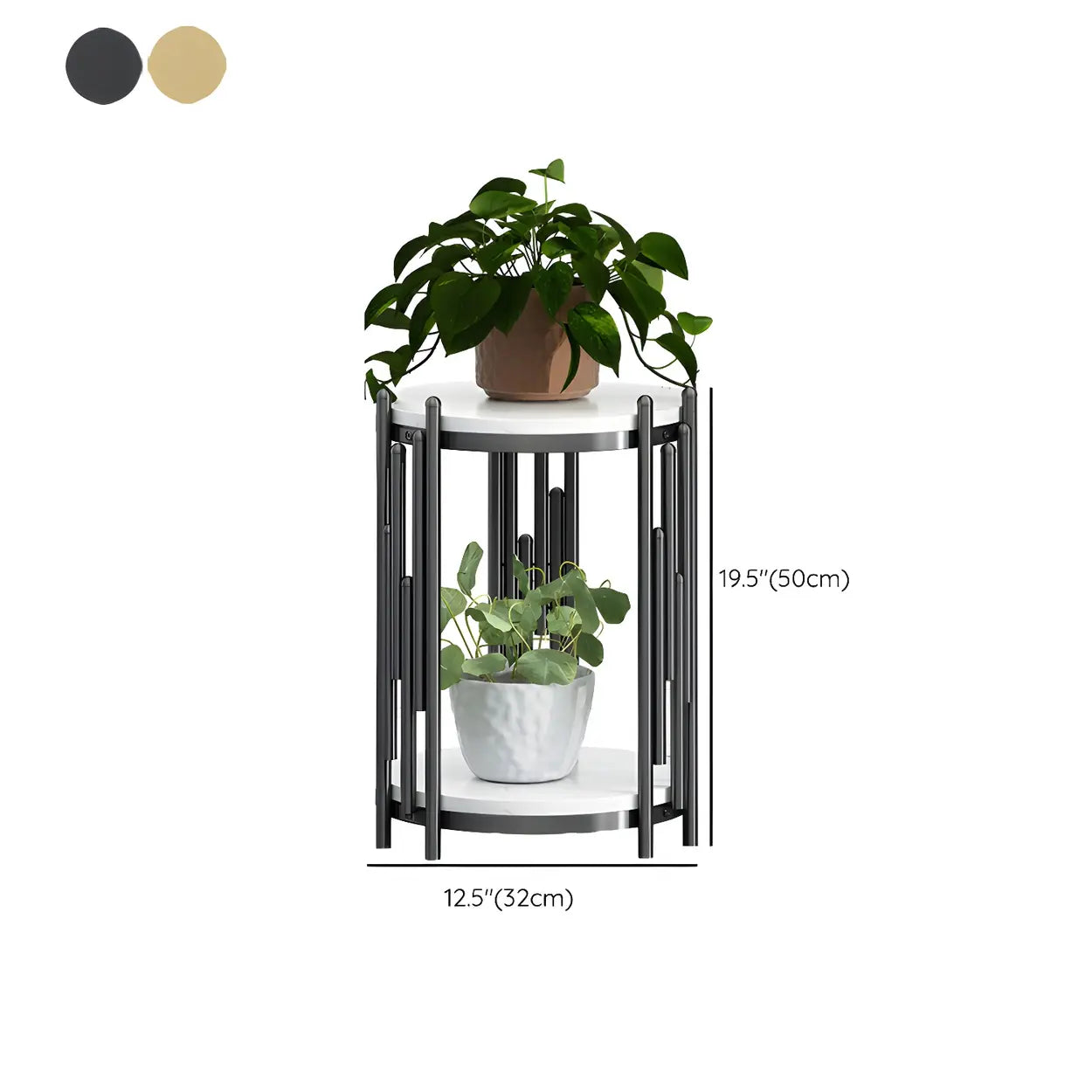 2-Tier Marble-Top Metal Plant Table
