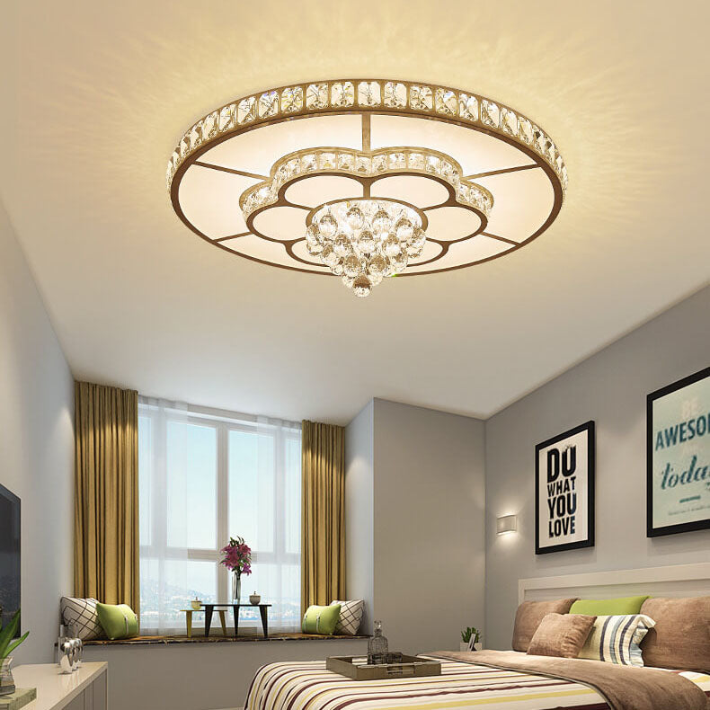 Modern Luxury Round Crystal LED Flush Mount Light