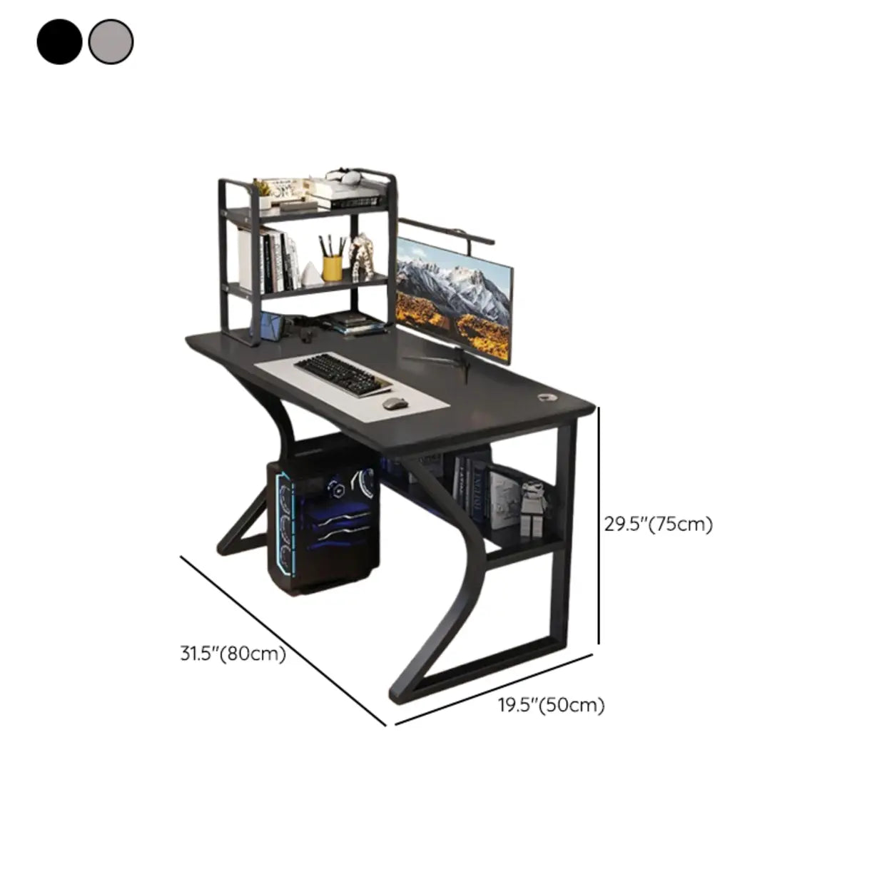 Black Wood Rectangular Computer Desk with Shelves