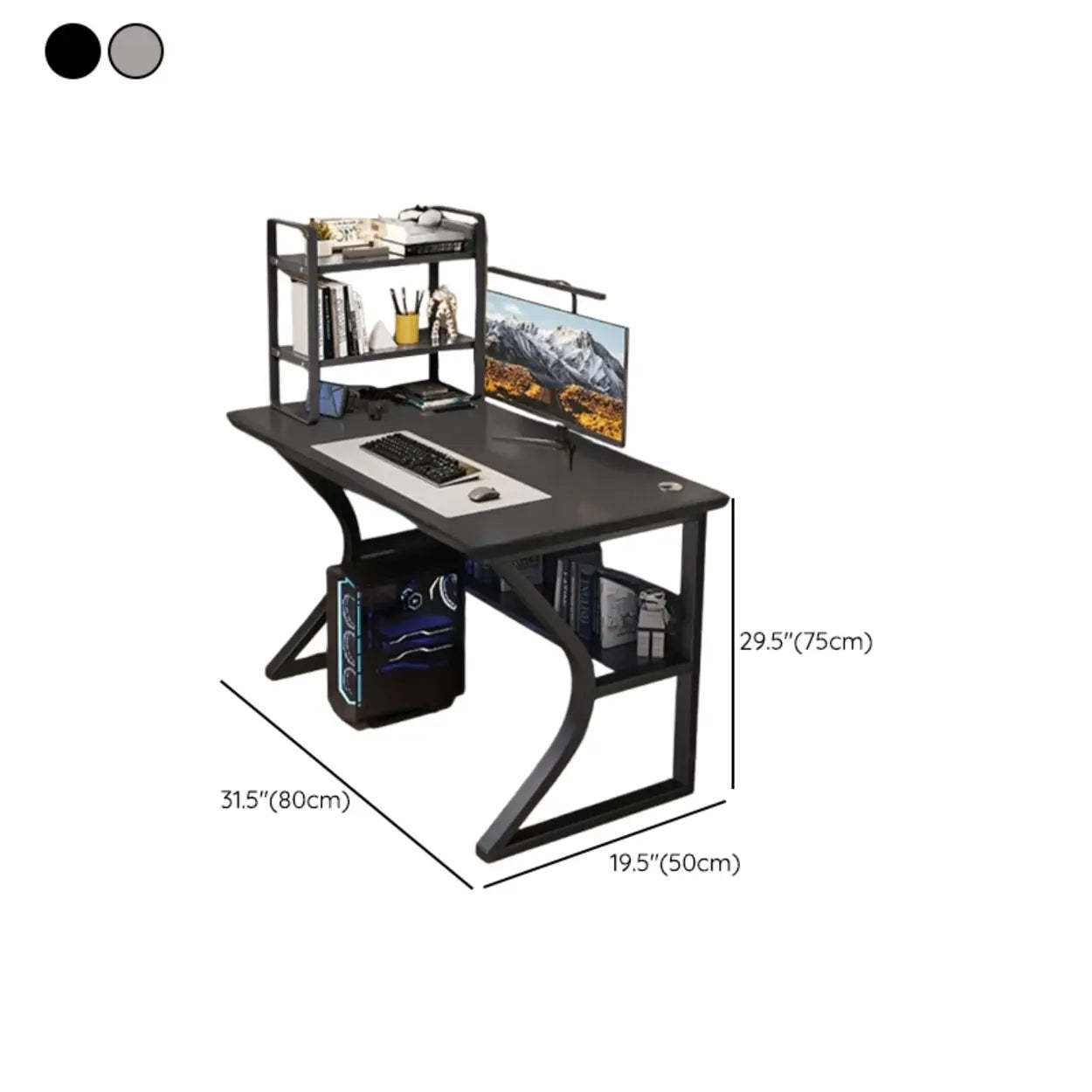 Black Wood Rectangular Computer Desk with Shelves