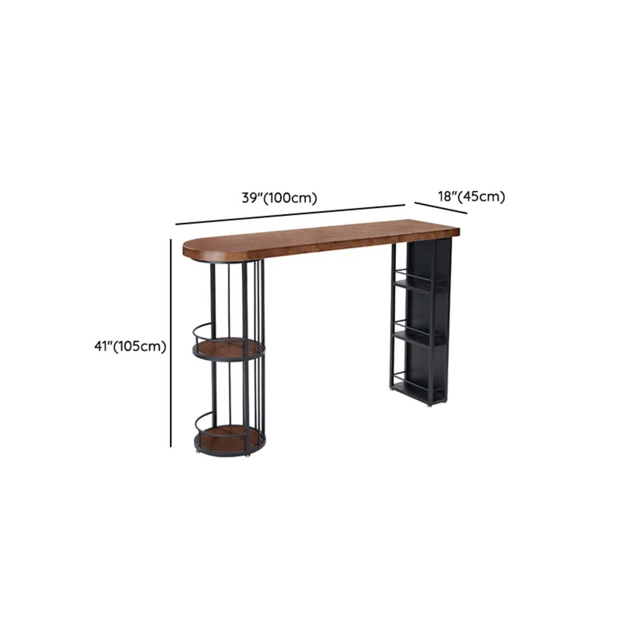 Contemporary Brown Wood Bar Table with Shelves — Table Only