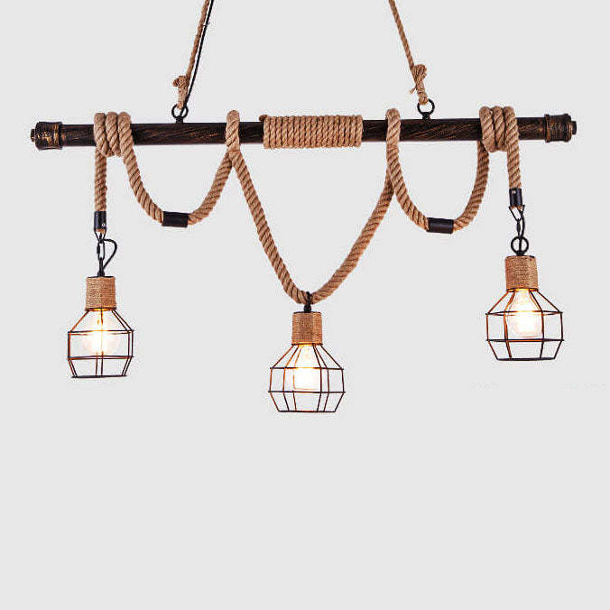 Vintage Hemp Rope Cage Shade Chandelier