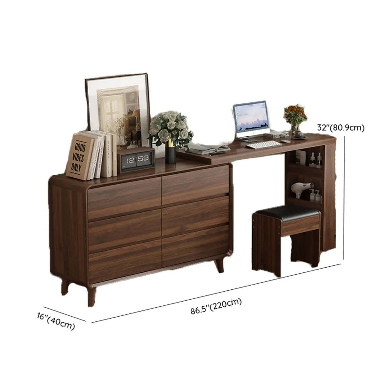 Rustic Rectangular Wood Mirror Scalable Vanity Set