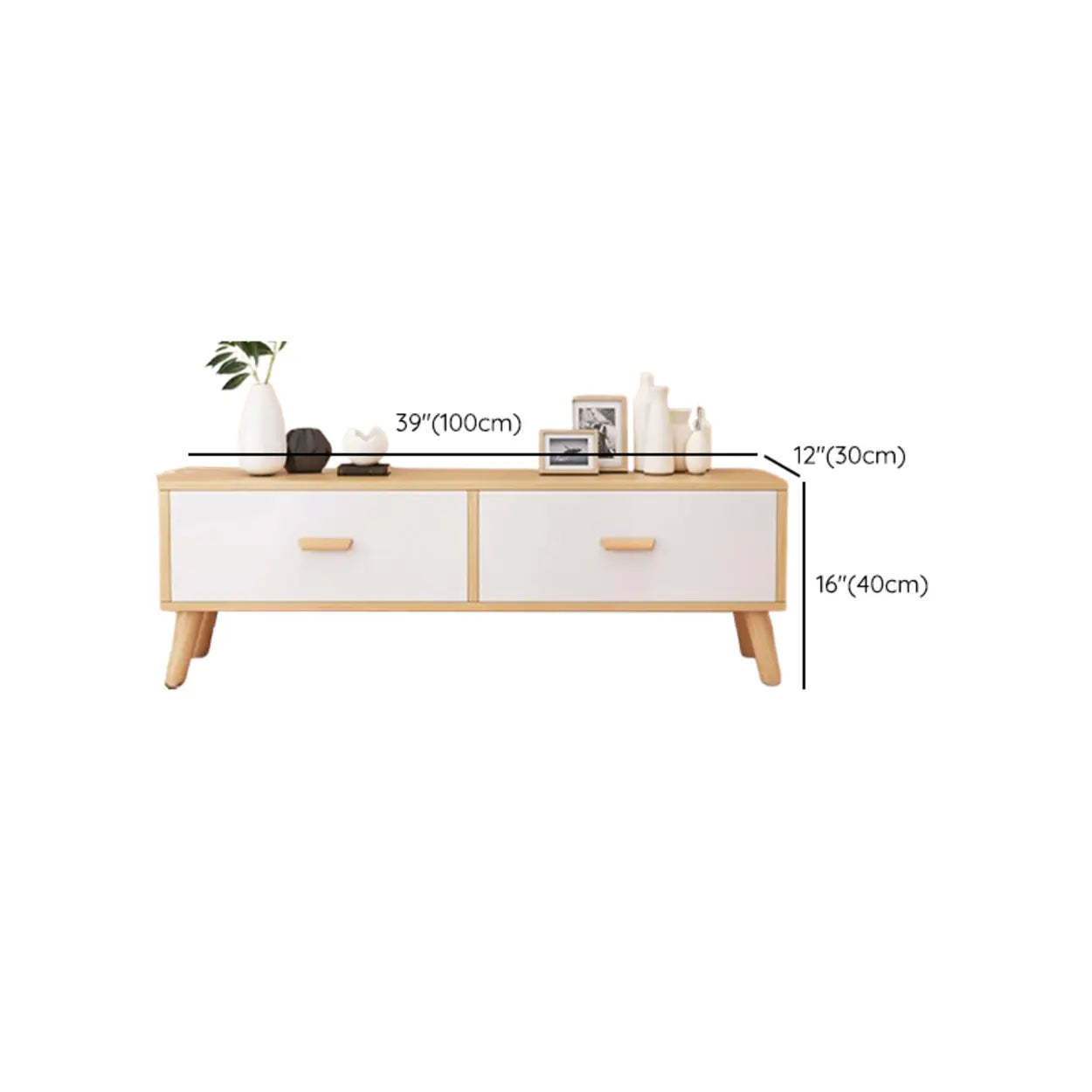 Natural Wood Rectangular 2-Drawer TV Stand