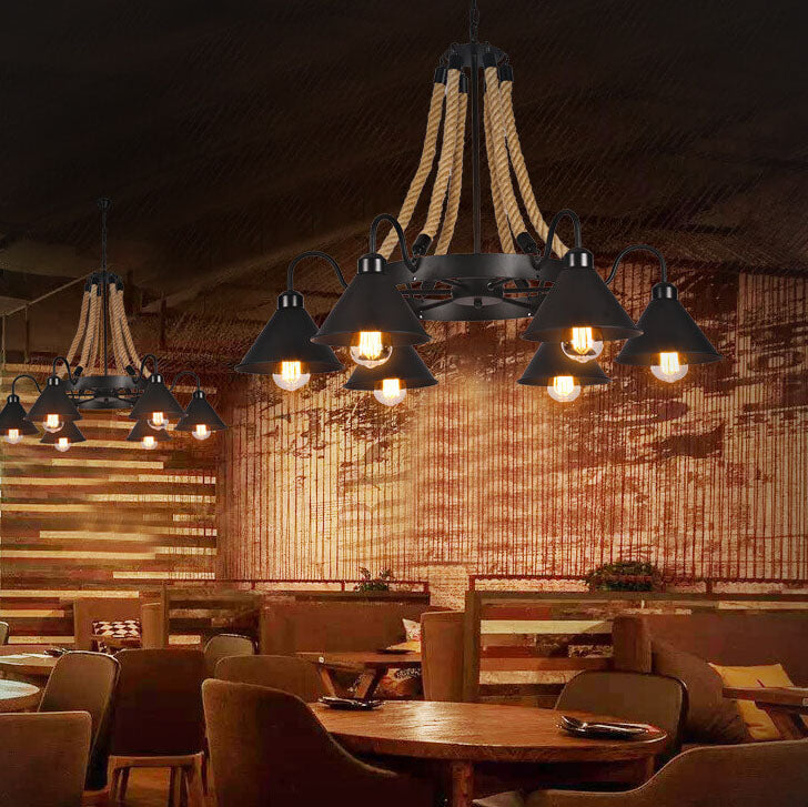 Industrial Rope Metal Cone Chandelier