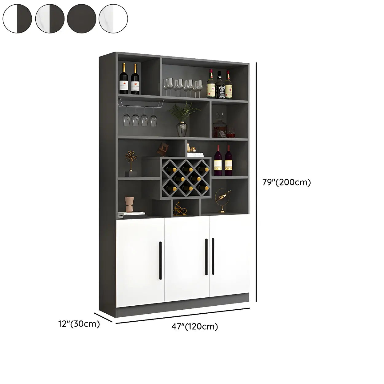 White Wood Freestanding Stemware Wine Cabinet — Grey