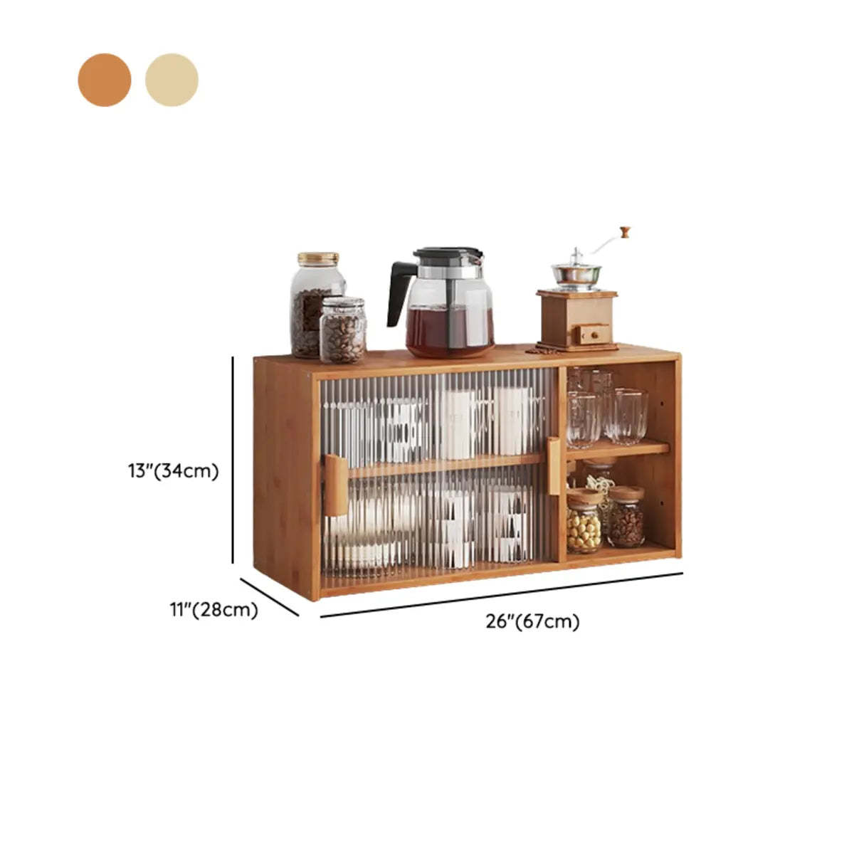 Ribbed Glass Wood Kitchen China Cabinet