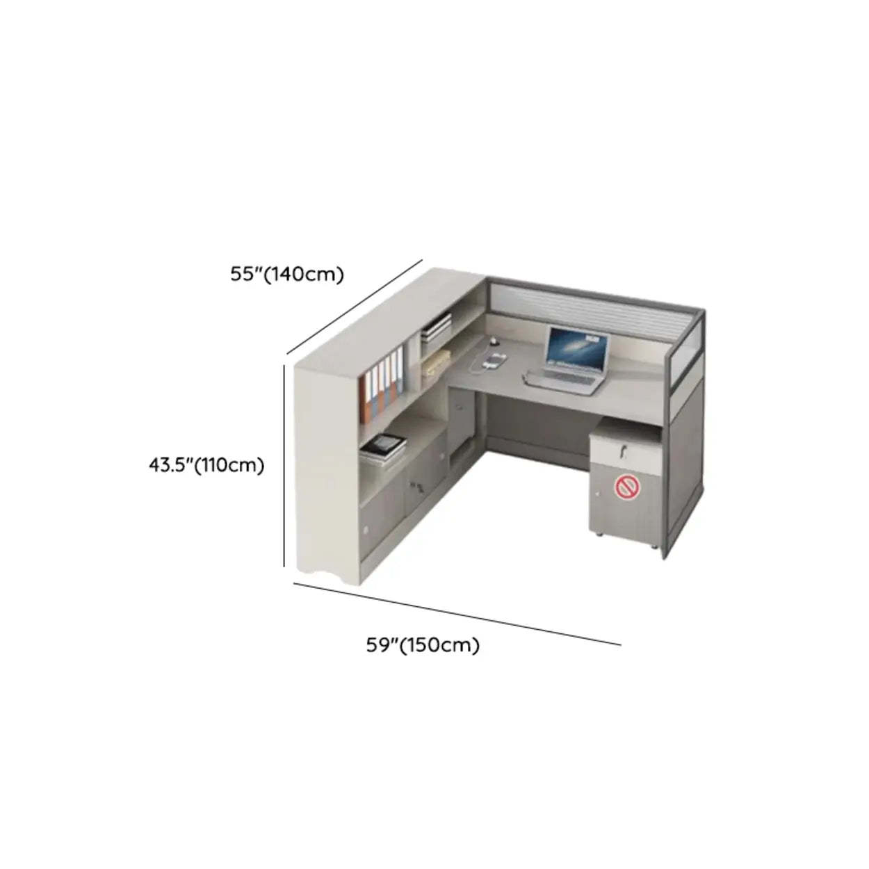 Gray Wood Cabinet Side-Storage Writing Desk