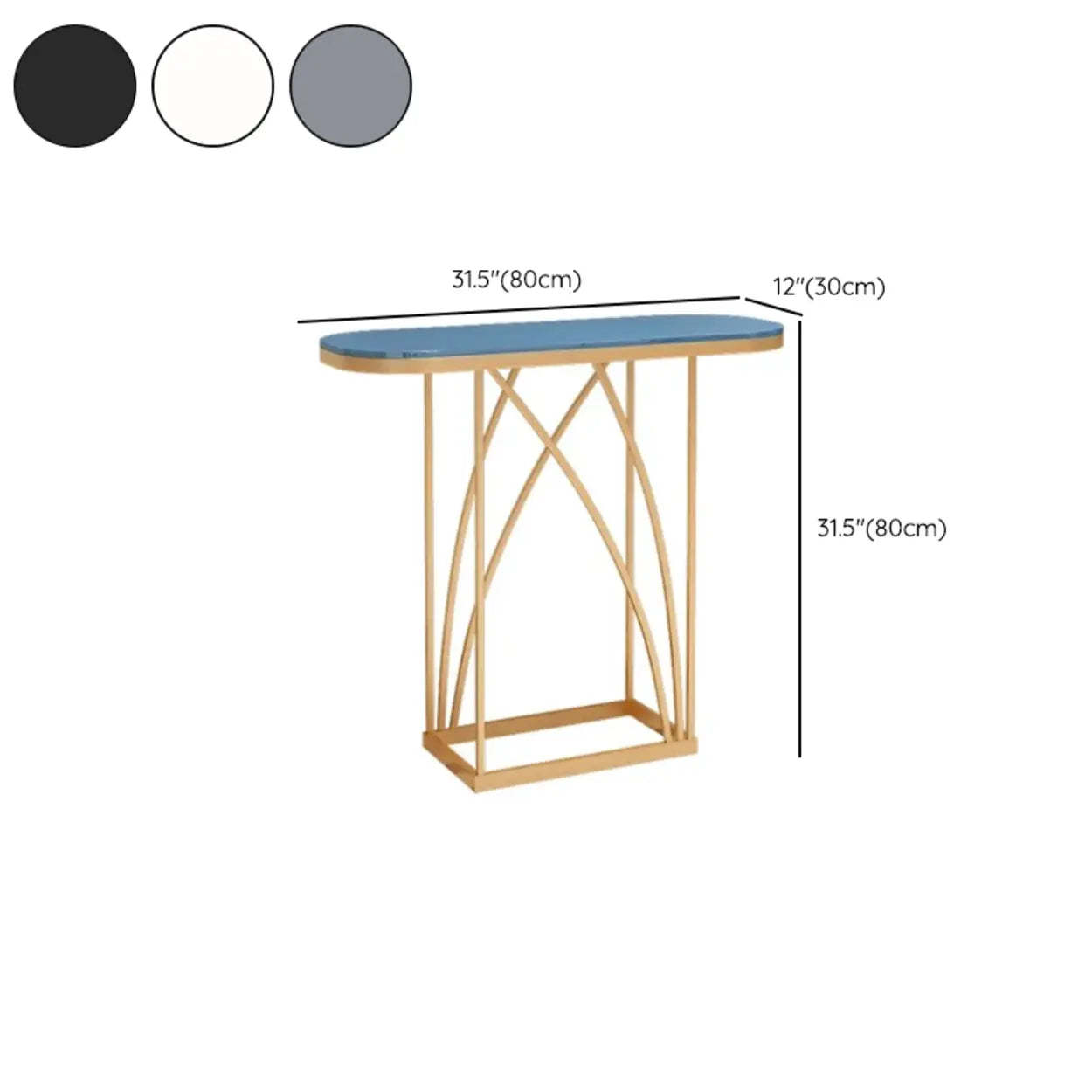 Elegant Metal Oval Marble Gold Foyer Console