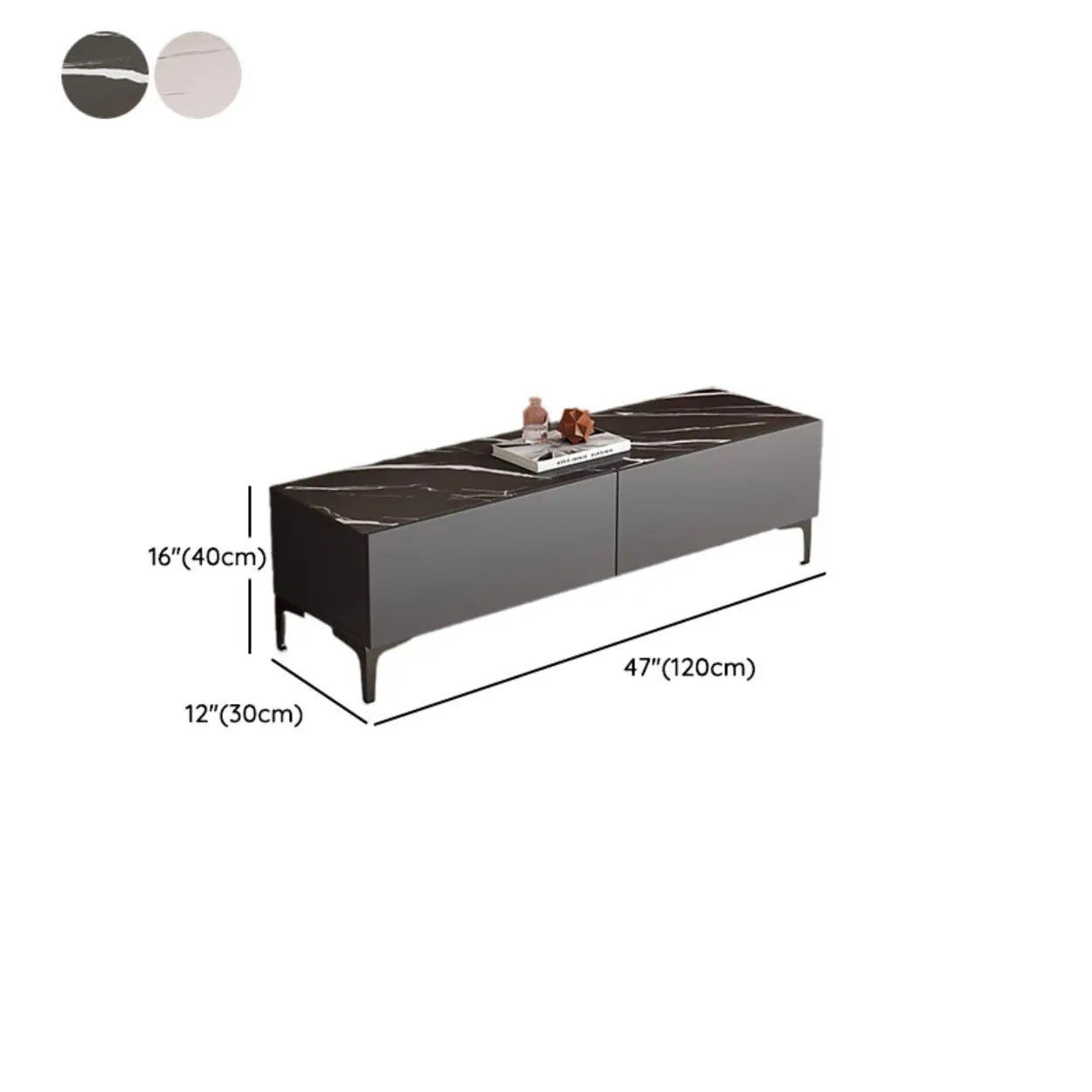White Wood Rectangular TV Stand — Grey/White