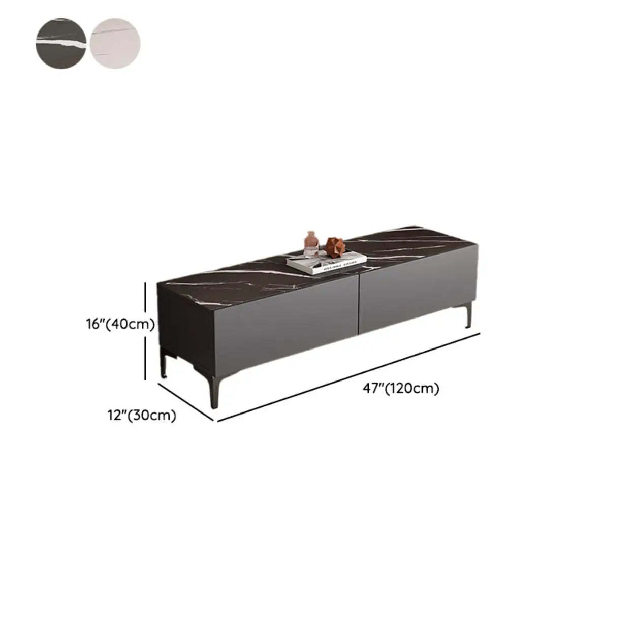 White Wood Rectangular TV Stand — Grey/White