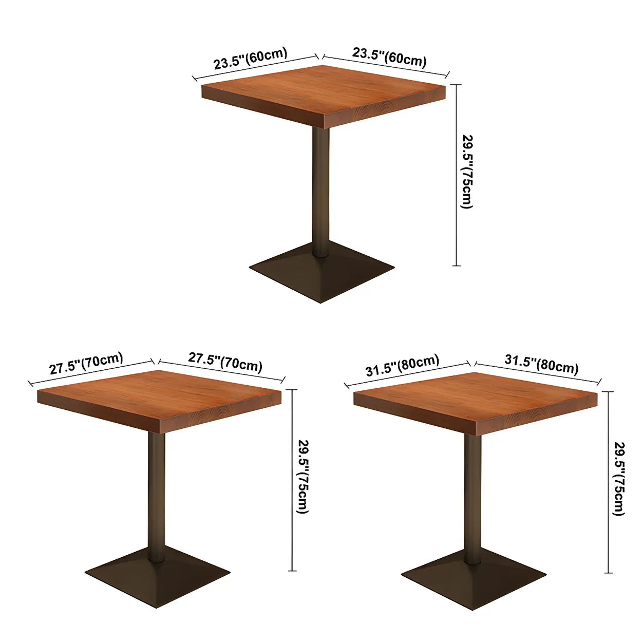 Industrial Square Wood Brown Scratch Resistant Dining Table #size