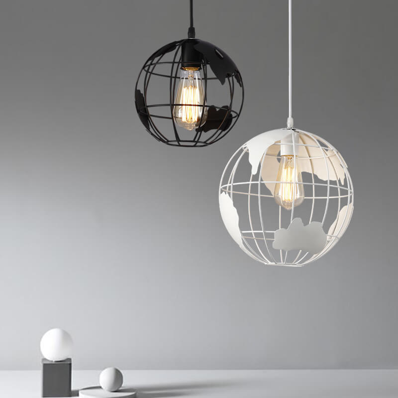 Lighom shade globe metal pendant lighting for entryway — 7.87" W x 39.37" L x 7.87" H / Matte Black / 110V-120V (US/CA)