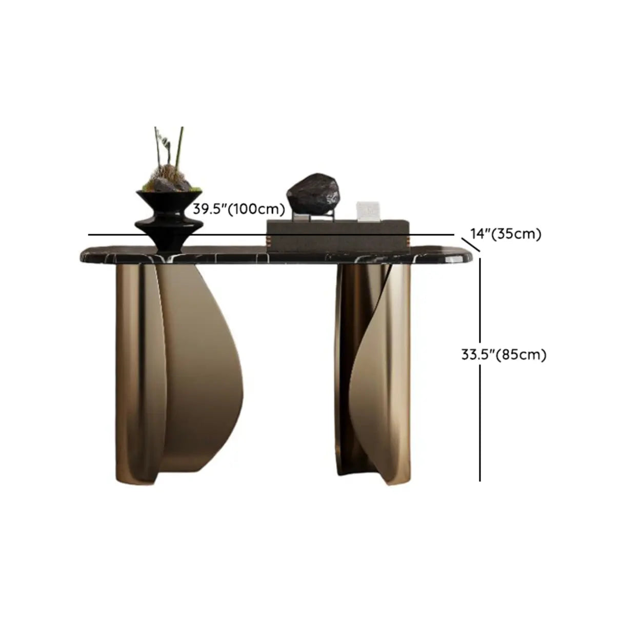 Modern Glam Rectangular Gold Pedestal Entryway Console Table #size