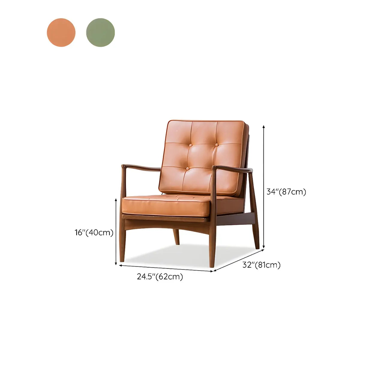 Brown Faux Leather Cushion-Back Tufted Arm Chair