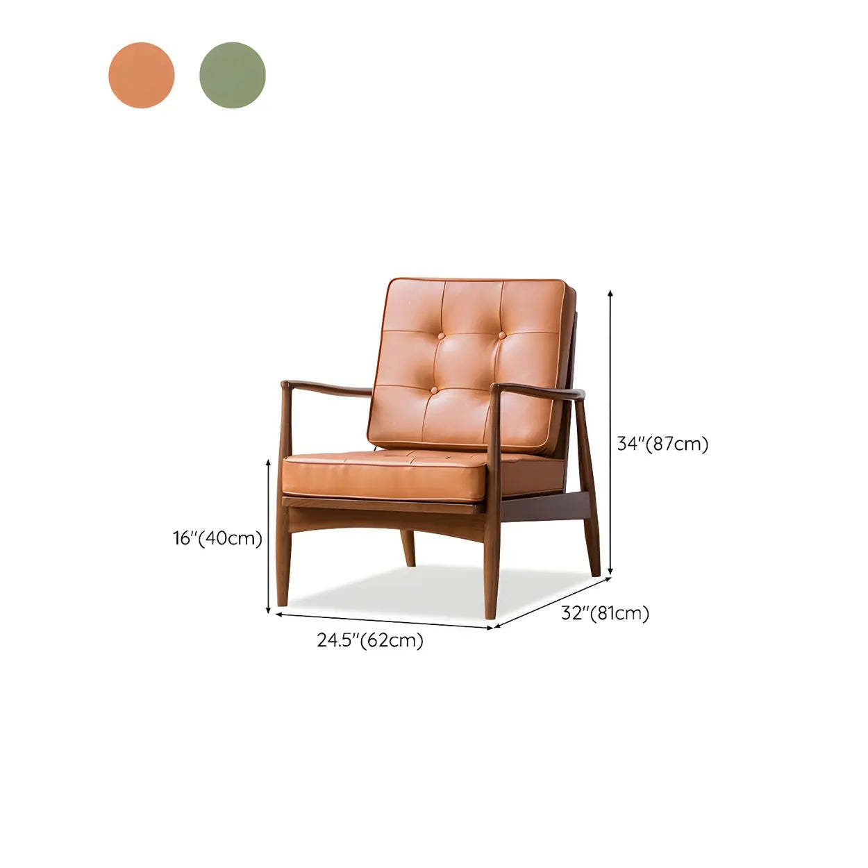 Brown Faux Leather Cushion-Back Tufted Arm Chair