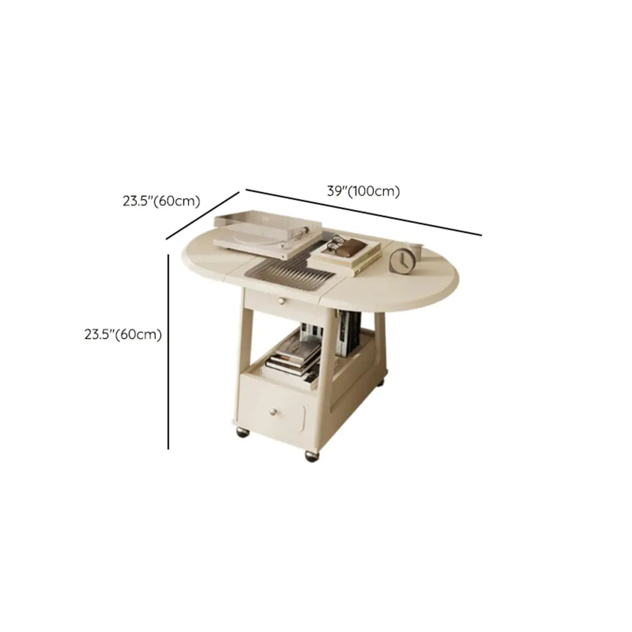 White Rectangle Foldable Rolling End Table