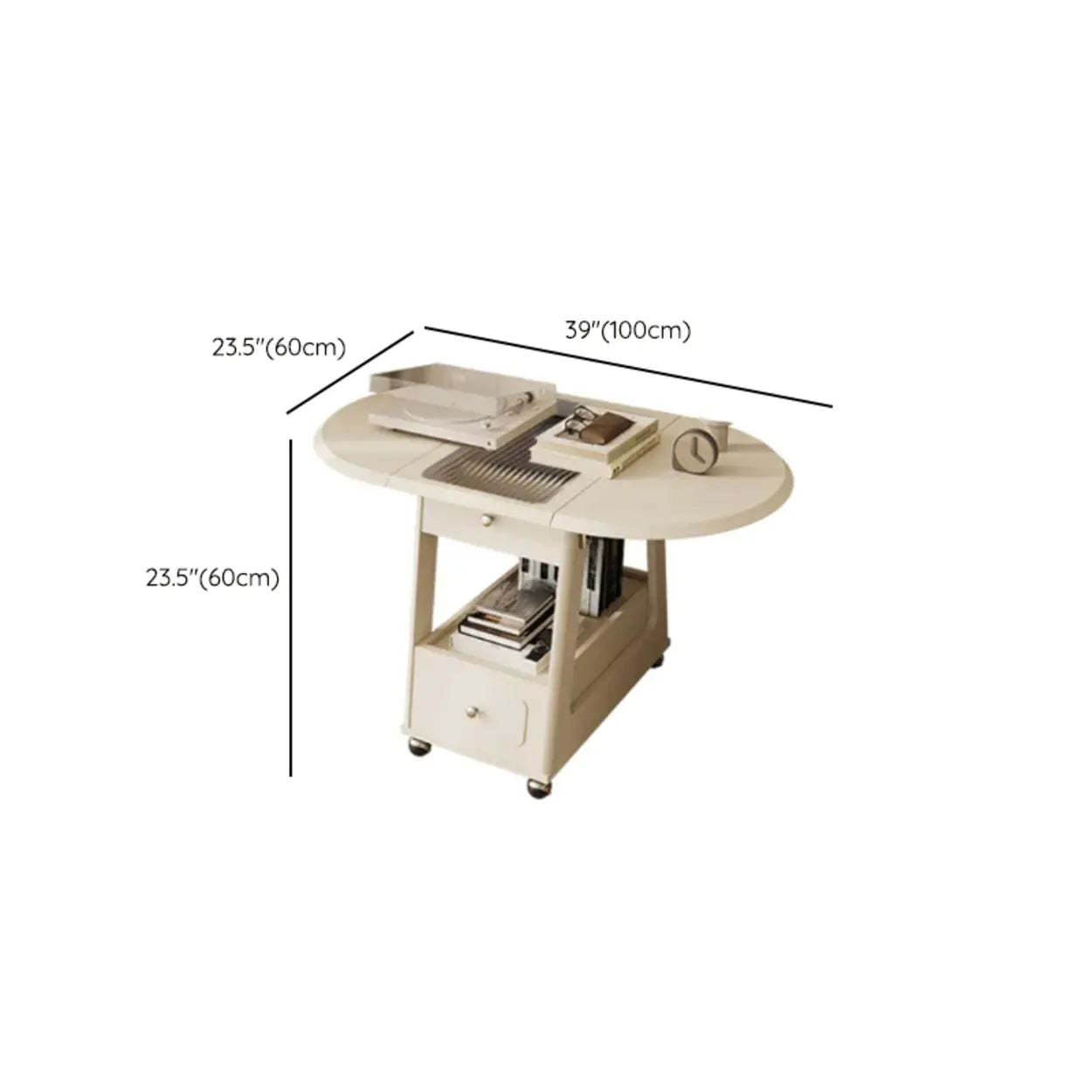 White Rectangle Foldable Rolling End Table