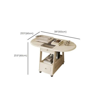 White Rectangle Foldable Rolling End Table