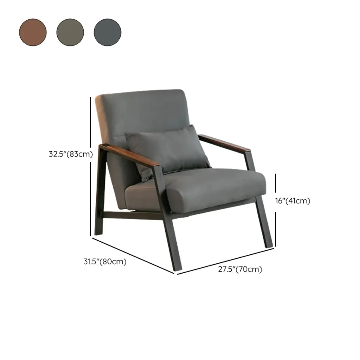 Brown Leather Pillow Back Metal Four Leg Arm Chair