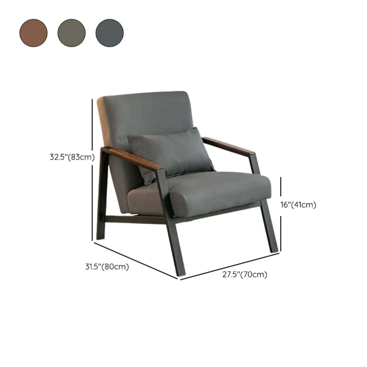 Brown Leather Pillow Back Metal Four Leg Arm Chair