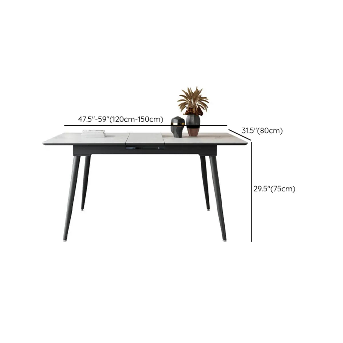 Modern Extendable Rectangular White Marble Dining Table #size