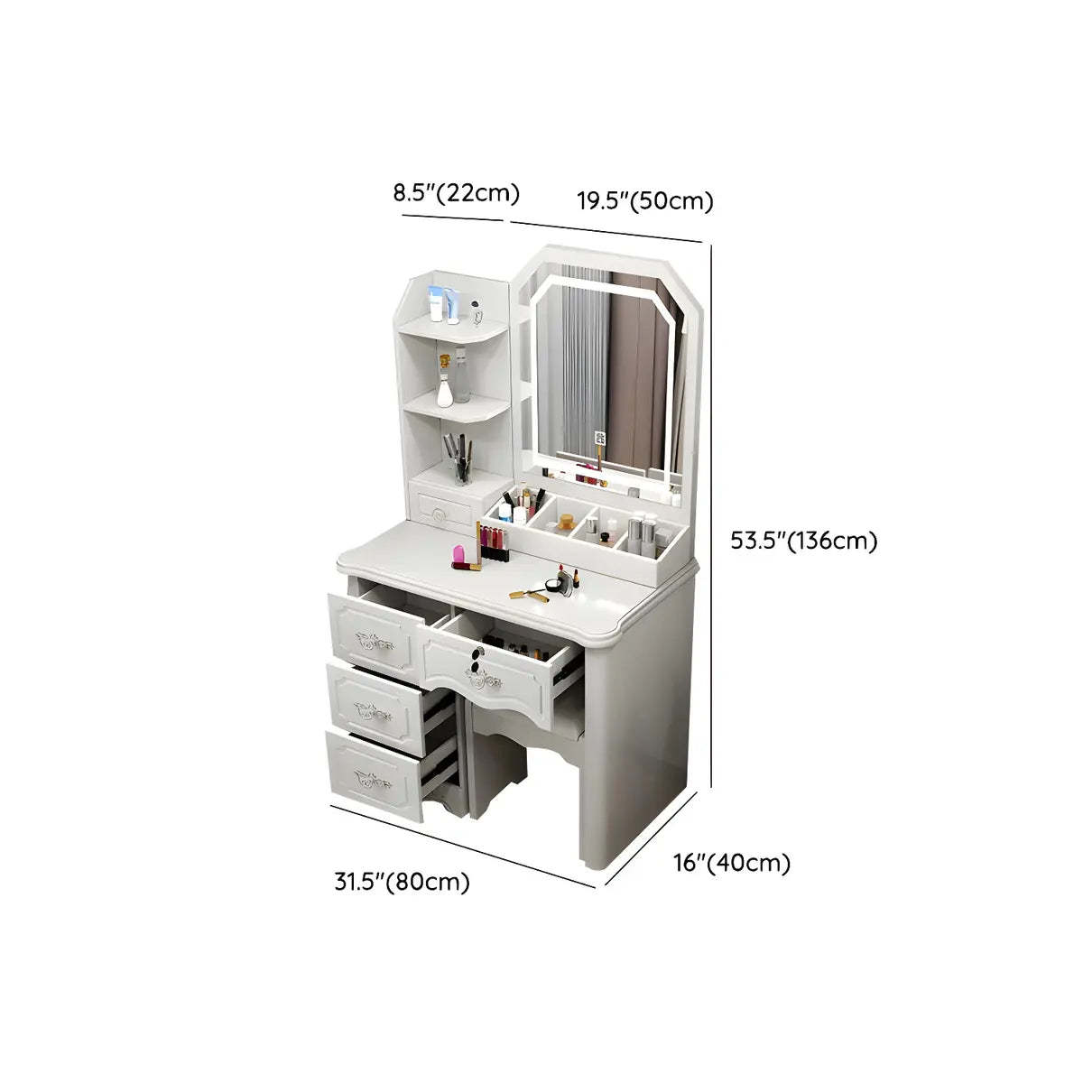 Elegant White Wood Drawer Makeup Vanity