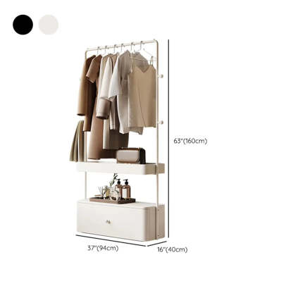 Off-White Metal Bedroom Coat Rack with Drawers