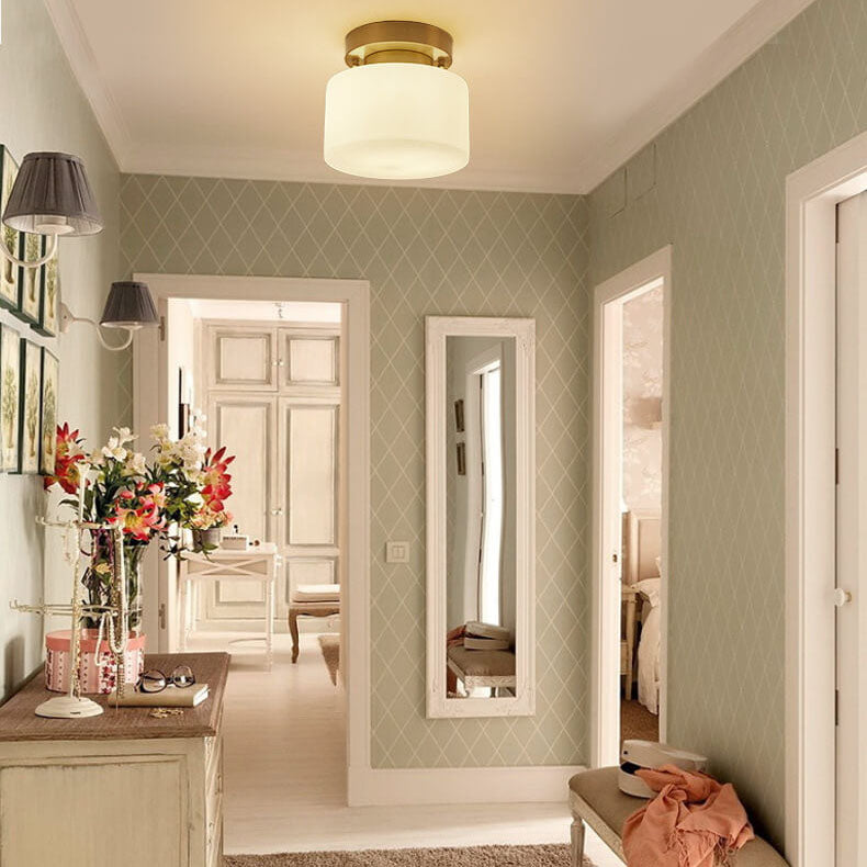 Minimalist Drum Glass Copper Ceiling Light