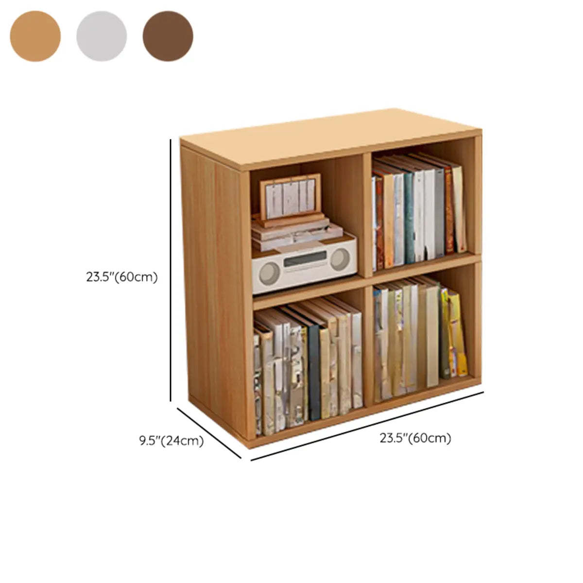 Wood Vertical Wide Closed-Back Bookcase — Black Oak
