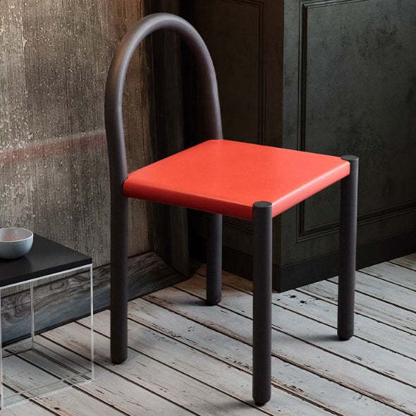 Nordic Half-Round Leather Steel Dining Chair — Black