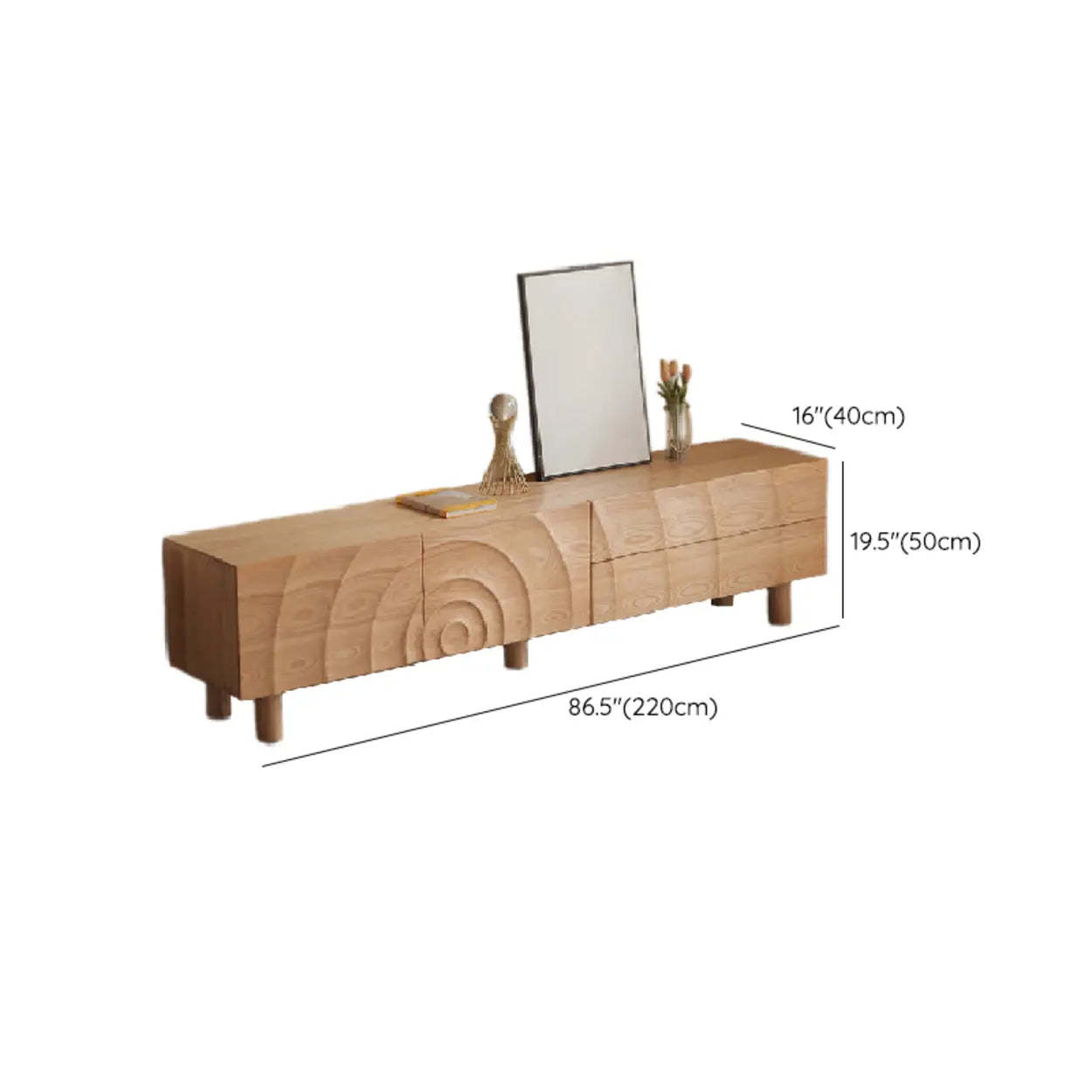 Natural Pine Wood TV Stand with Cabinet and Drawers