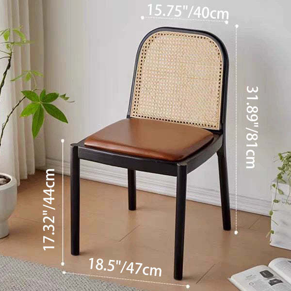 Nordic Wood Leather Square Dining Chair — Walnut Color / Black