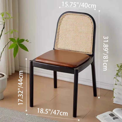 Nordic Wood Leather Square Dining Chair — Walnut Color / Black