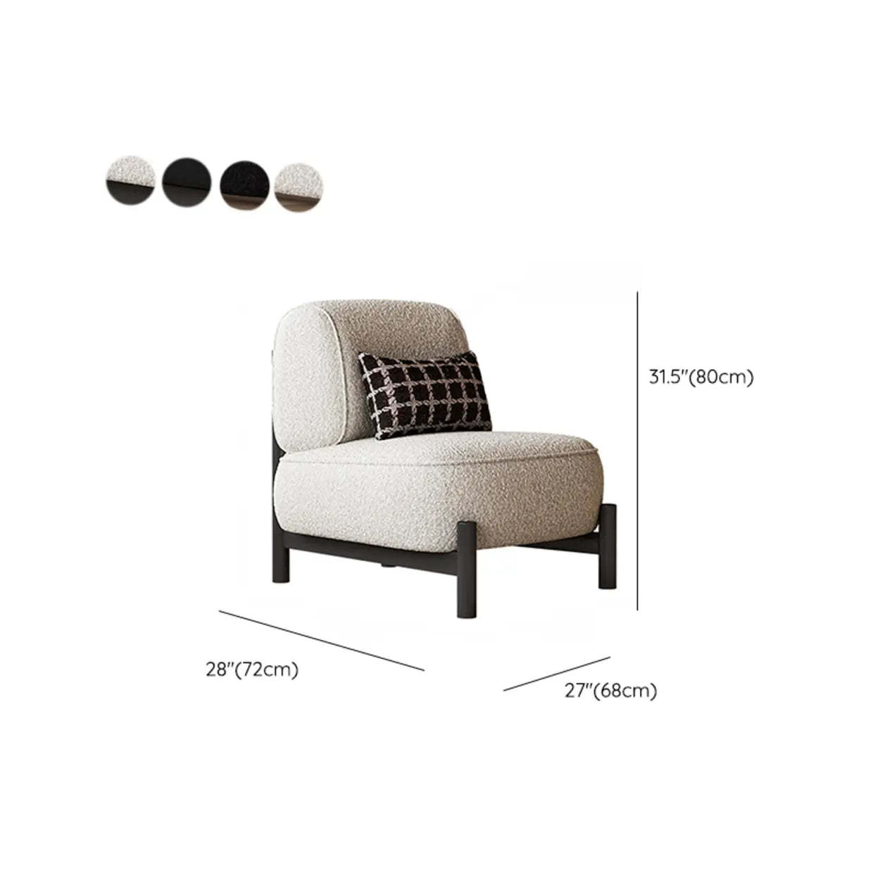 Sherpa White Lounge Accent Chair with Pillow