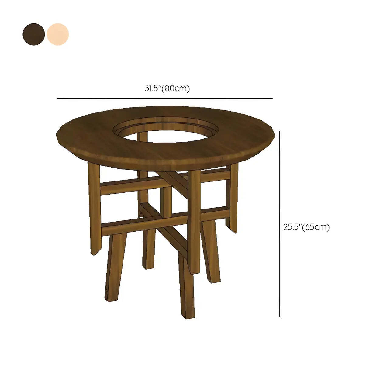 Natural Pine Wood Round Outdoor Coffee Table