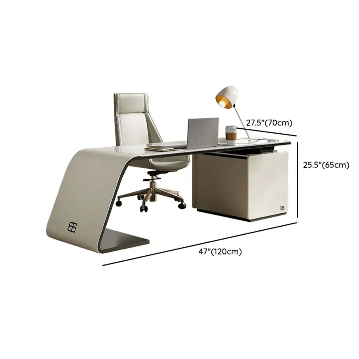 Gray Curved Stone Executive Desk