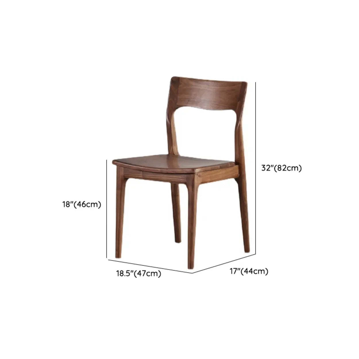 Brown Walnut Armless Wood Dining Chair